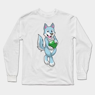 Wolf at Bowling with Bowling ball Long Sleeve T-Shirt